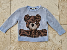 Fendi Baby Boy Light Blue Wool Logo Bear Sweater Size 9 Mos Used Twice 