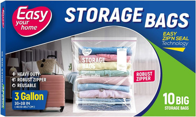 10PCS 3 Gallon Zipper Lock Storage Bags,16''X18'',Reusable Extra Large Size Plasti