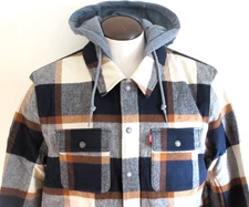 Levi's Men's Cotton Putty Brown Plaid Sherpa Lined Hooded Shirt Jacket NWT