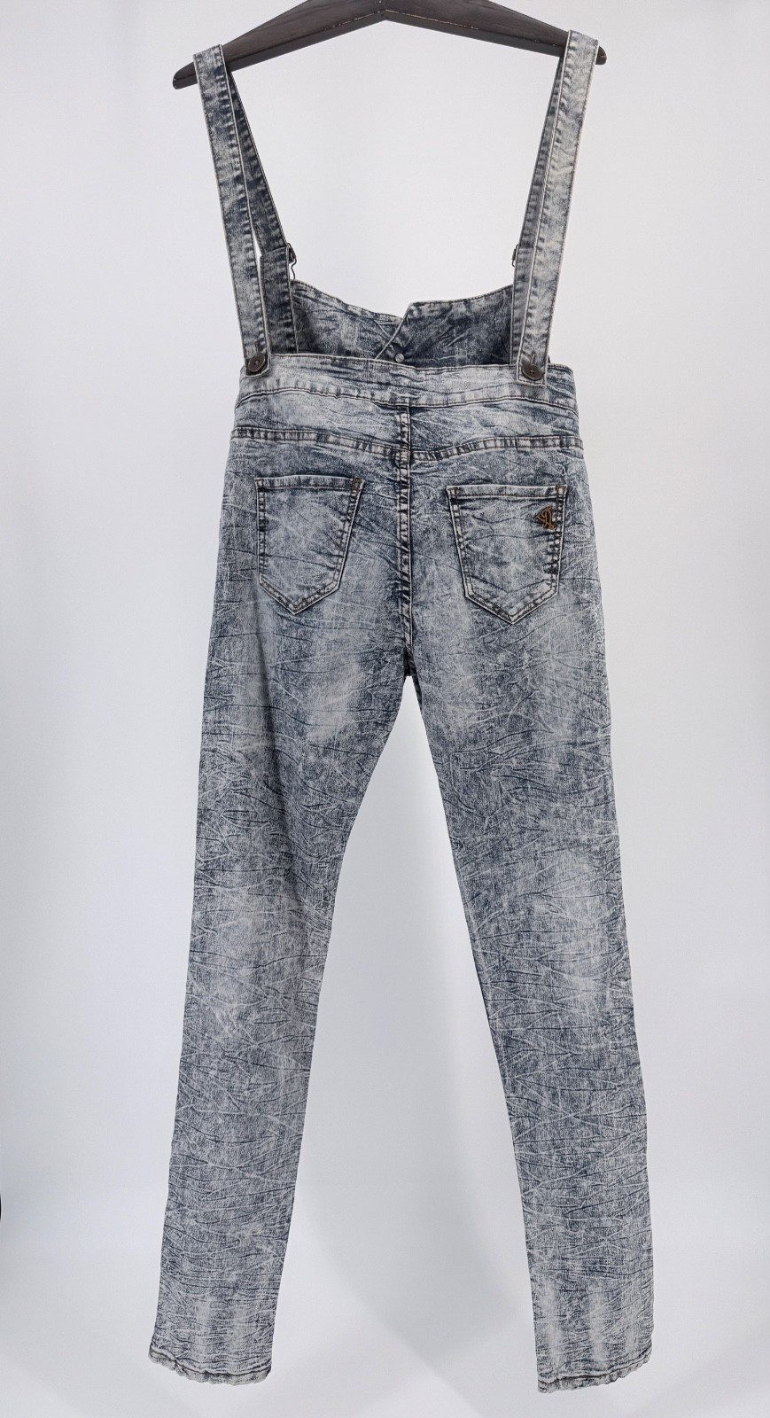 VIP Acid Wash Denim Overalls Women M Y2K 90s Grunge Stretch Slim Fit Jumper image 7