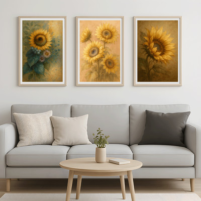 Klassische impressionistische Blumen Poster 3er Set | Gemütliche gelbe Blume Wanddeko