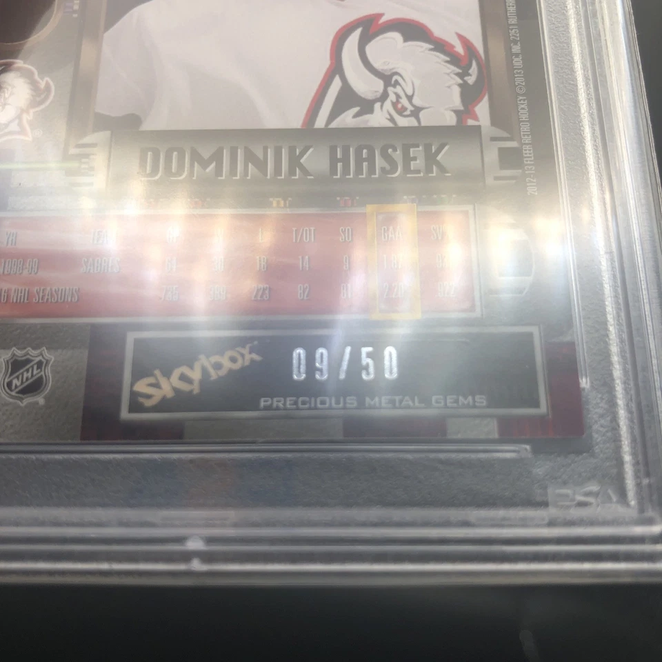2012 SKYBOX METAL UNIVERSE PRECIOUS METAL GEMS BLUE #10 DOMINIK HASEK #9/50 PSA - Image 3 of 3