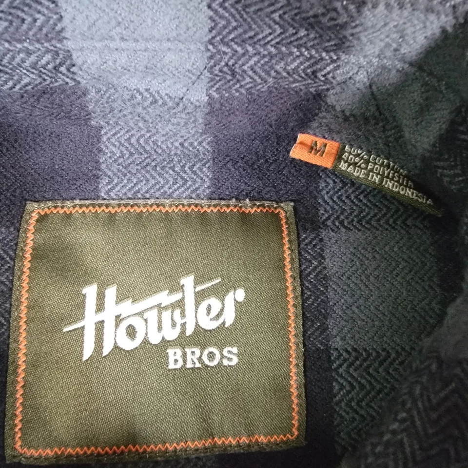 Howler Bros Stockman Men's Medium Gray Black Buffalo Plaid Flannel Shirt - Image 3 of 4