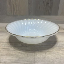 Anchor Hocking Fire King White Milk Glass Swirl Soup Bowl Gold Trim