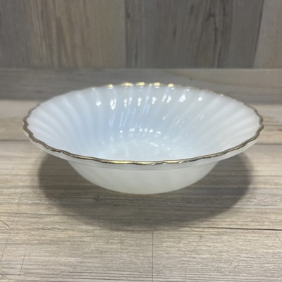 Anchor Hocking Fire King White Milk Glass Swirl Soup Bowl Gold Trim