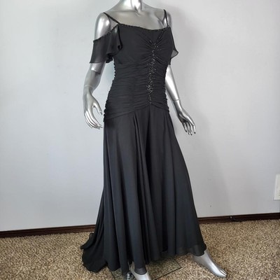 $400~LANDA~8/M~BLACK EMBELLISHED COLD SHOULDER PARTY PROM FORMAL EVENING DRESS