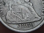 1869 P or S Seated Liberty Silver Dime 10 Cent- VG/Fine Details
