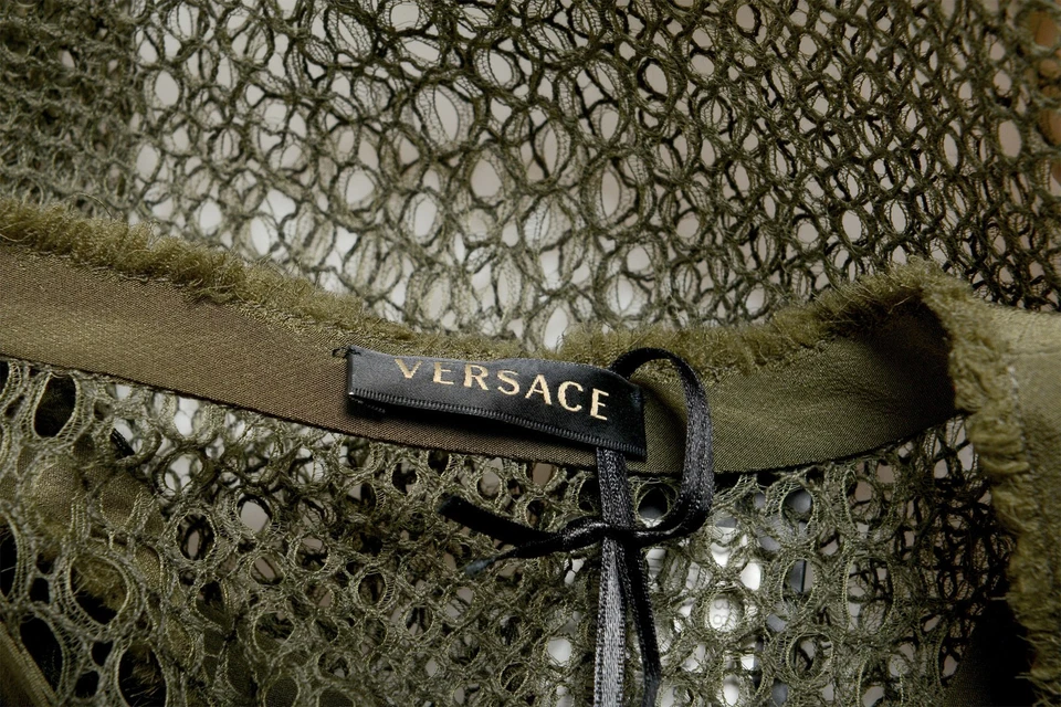 Blusa sin mangas Versace verde oliva transparente para mujer talla XS S M Foto 4 de 4