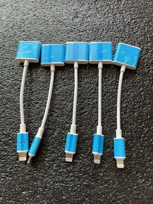 Lot of 5 iPhone-Compatible 8-Pin to Dual Adapter   Charge & 3.5mm Aux Audio Spli