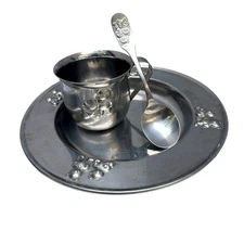 Vintage Selandia Stainless Steel Child's Spoon Cup Plate Bear Japan Grandma's