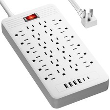 24 Outlets Surge Protector Power Strip - 5 Feet Flat Plug Extension Cord with 24