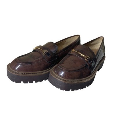 Sam Edelman Brown Patent Leather Horsebit Loafers Lug Sole Platform Shoes 7M