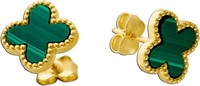 Malachit Kleeblatt Ohrringe Gold 585 14K GrüNe Natur Edelsteine