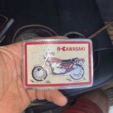 Kawasaki Metal Motorcycle Belt Buckle Gold Red Beige Black Vintage