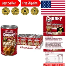 Hearty Steak and Potato Soup - 12 Cans, 18.8 oz Each - Comforting Meal Solution