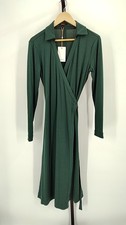 Quince Women 100% Silk Jersey Midi Wrap Dress Evergreen Basic Sleeved M