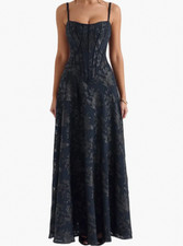 New House of CB Esme Fil Coupé Gown NAVY SIZE XS