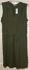 Gap Shirred Sleeveless Shirt Dress Mini Drawstring Olive Small - NWT