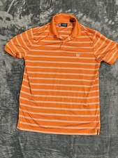 Chaps Mens Orange Short-Sleeve Striped Polo Shirt Size M Casual Classic Fit