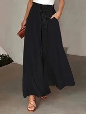 Ladies Palazzo Trousers Elastic Waist Wide Leg Culotte Pants UK Sale Plus Size