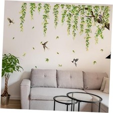 Large Green Tree Branch Hanging Vine Wall Stickers, Green Leaf Flower Birds