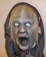 ADULT SCARY DEATH OLD LADY WITCH LATEX MASK WITH HOOD COSTUME ACCESSORY MACD103