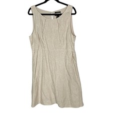 New Tahari 12 Cream Linen A Line Sleeveless Dress Pockets Casual Cotton Lining