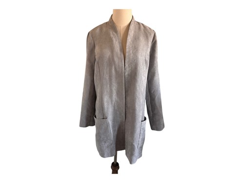 Draper's & Damon's Sz L Gray Faux Suede Long Blazer Soft Quiet Luxury Old Money - Picture 5 of 20