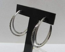 Vtg 1-7/8  Double Twisted Hoops Silver Tone 2 Textures Lever Back Pierced Earrin