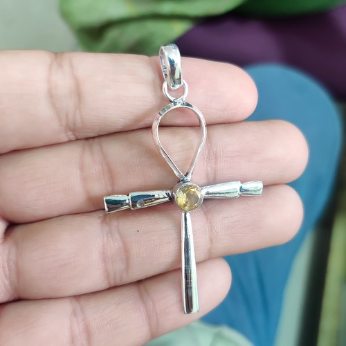 Citrine Gemstone 925 Sterling Silver Pendant New Design Cross Jewelry For Family - Picture 4 of 8
