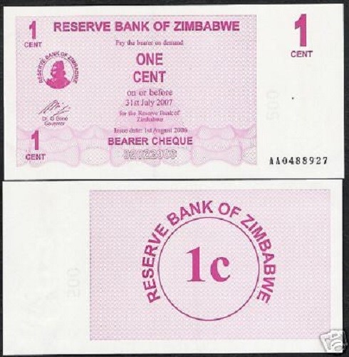 ZIMBABWE 1 CENT P-33 2006 x 100 Pcs BUNDLE Lot Pack UNC Lowest Denomination NOTE - Picture 3 of 3