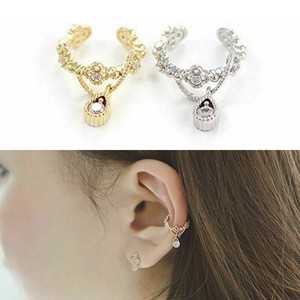 cuff piercing cartilage ear fake earrings drop crystal clip