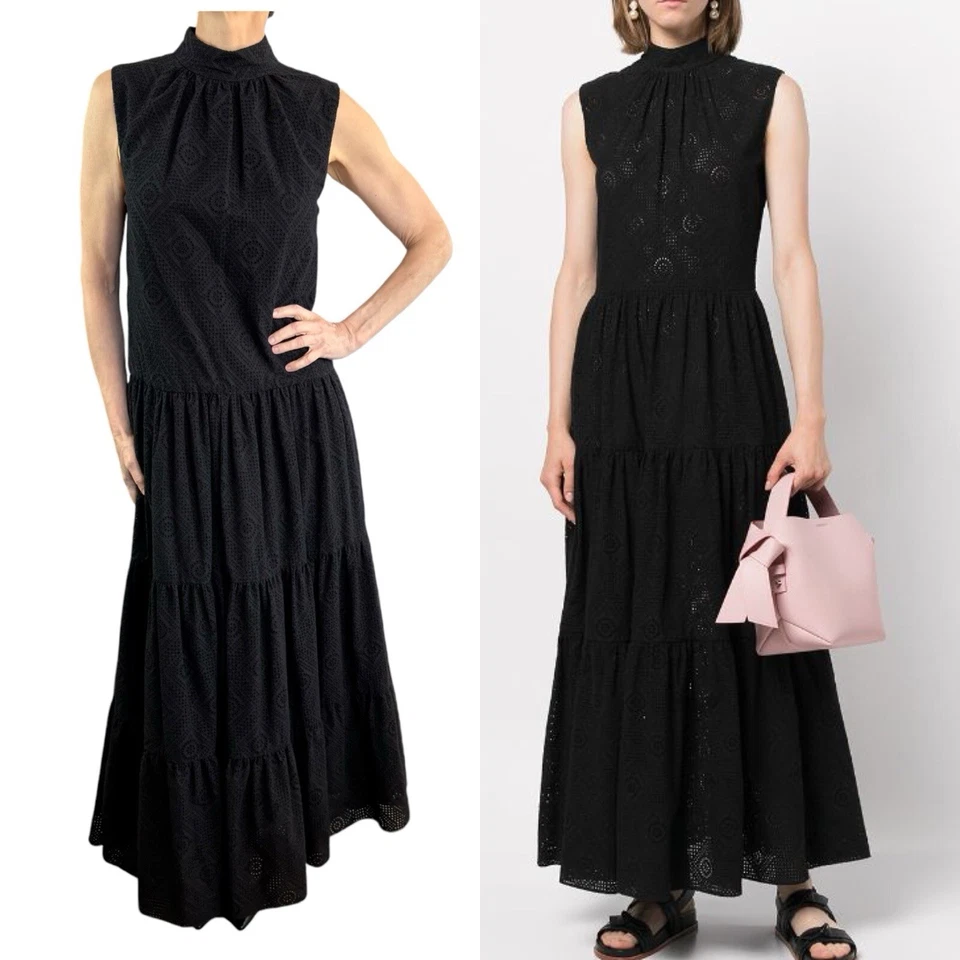 Maxi Vestido Adam Lippes Talla 8 10 (6 EE. UU.) Negro Sin Mangas Bordado-Anglaise Foto 2 de 4