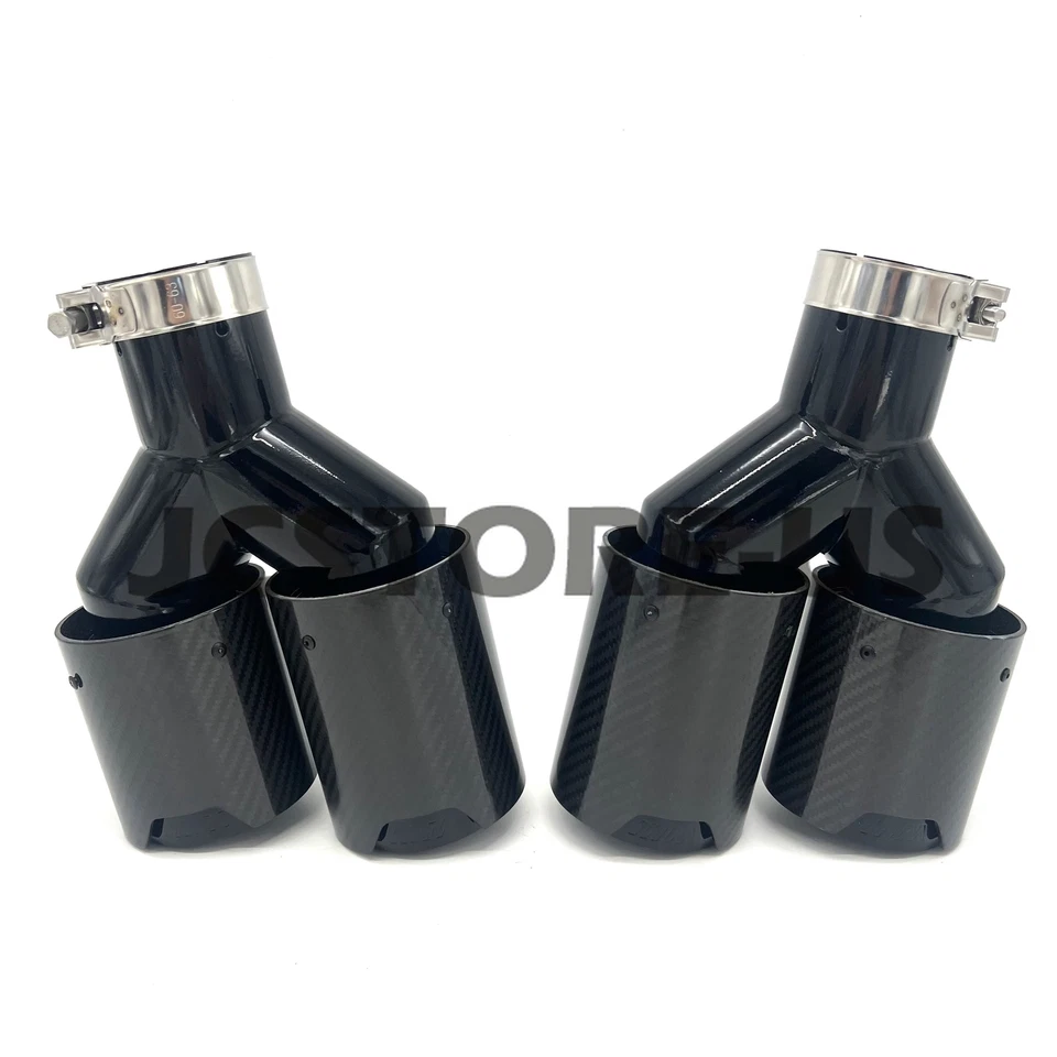 2PCS Fits BMW 63MM In 101MM Out Twin End Tips Tail Pipe Carbon Fiber NEW US - Изображение 2 из 4