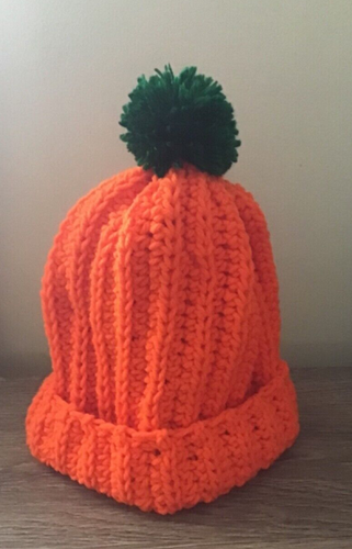 Handmade Pumpkin Halloween Fall Hat Beanie Knit LARGE costume Adult Child Teen - Picture 2 of 2