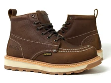 MENS BOTAS DE TRABAJO GENUINE LEATHER LACE UP MOC TOE SAFETY SOFT TOE DARK BROWN