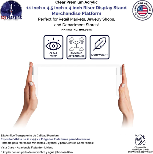 2 Pack Clear Acrylic Riser Display Stand 11 Wide X 4.5 Deep Merchandising Showca - Picture 4 of 12