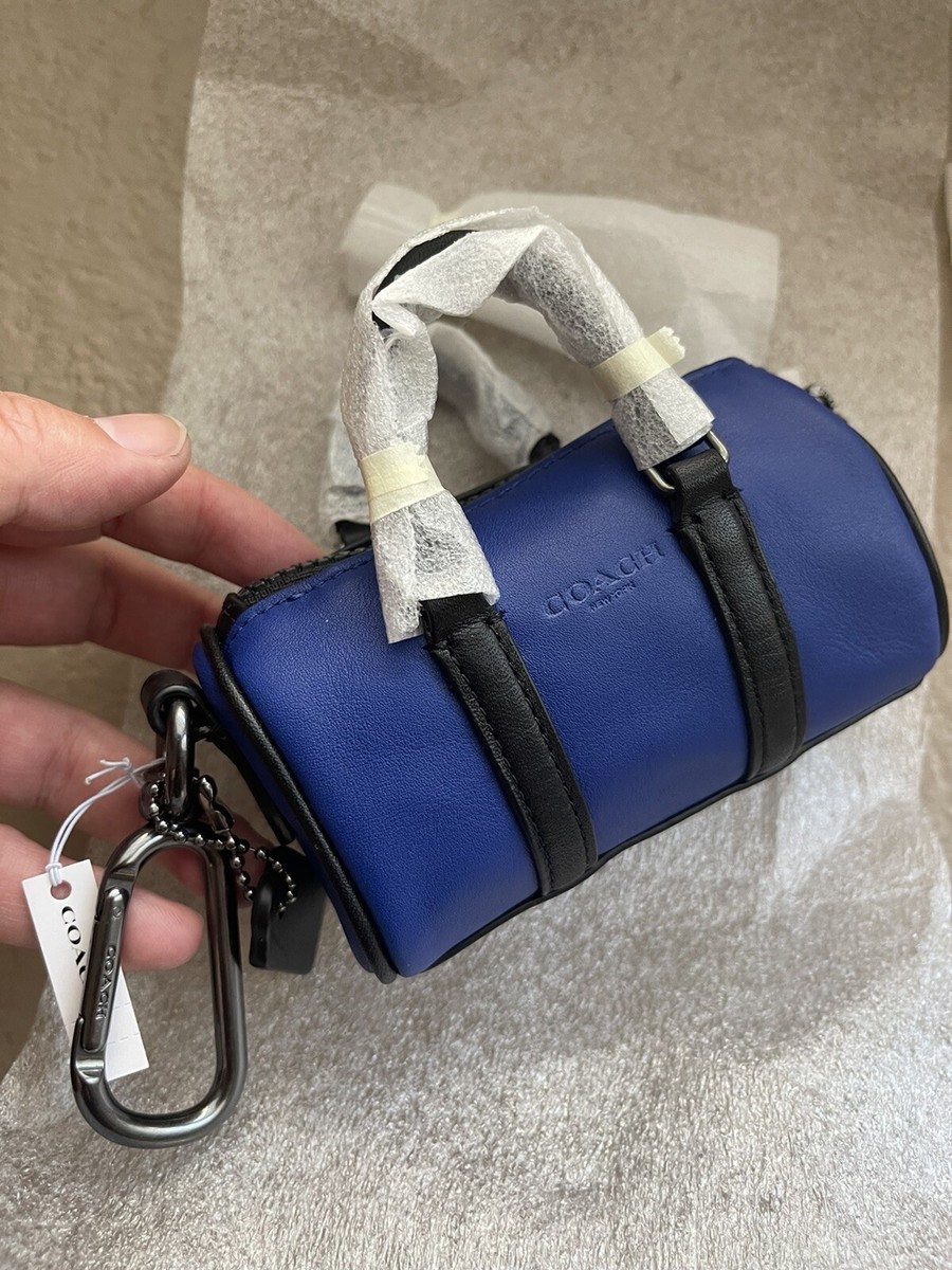 小物 Vintage Coach leather bag keychain blue NEW COACH C6961 BLUE BLACK LEATHER MICRO VENTURER DUFFLE BAG KEY