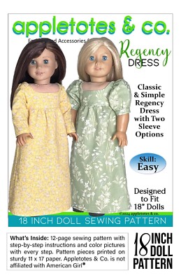 18 Inch Doll Pattern | Regency Dress Fits 18'' Dolls such as American Girl