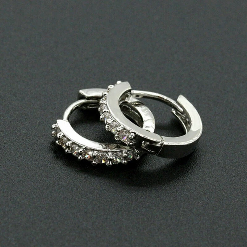 orecchini cerchio rodiati argento 925 con zirconi uomo donna unisex cerchietto - Immagine 3 di 4