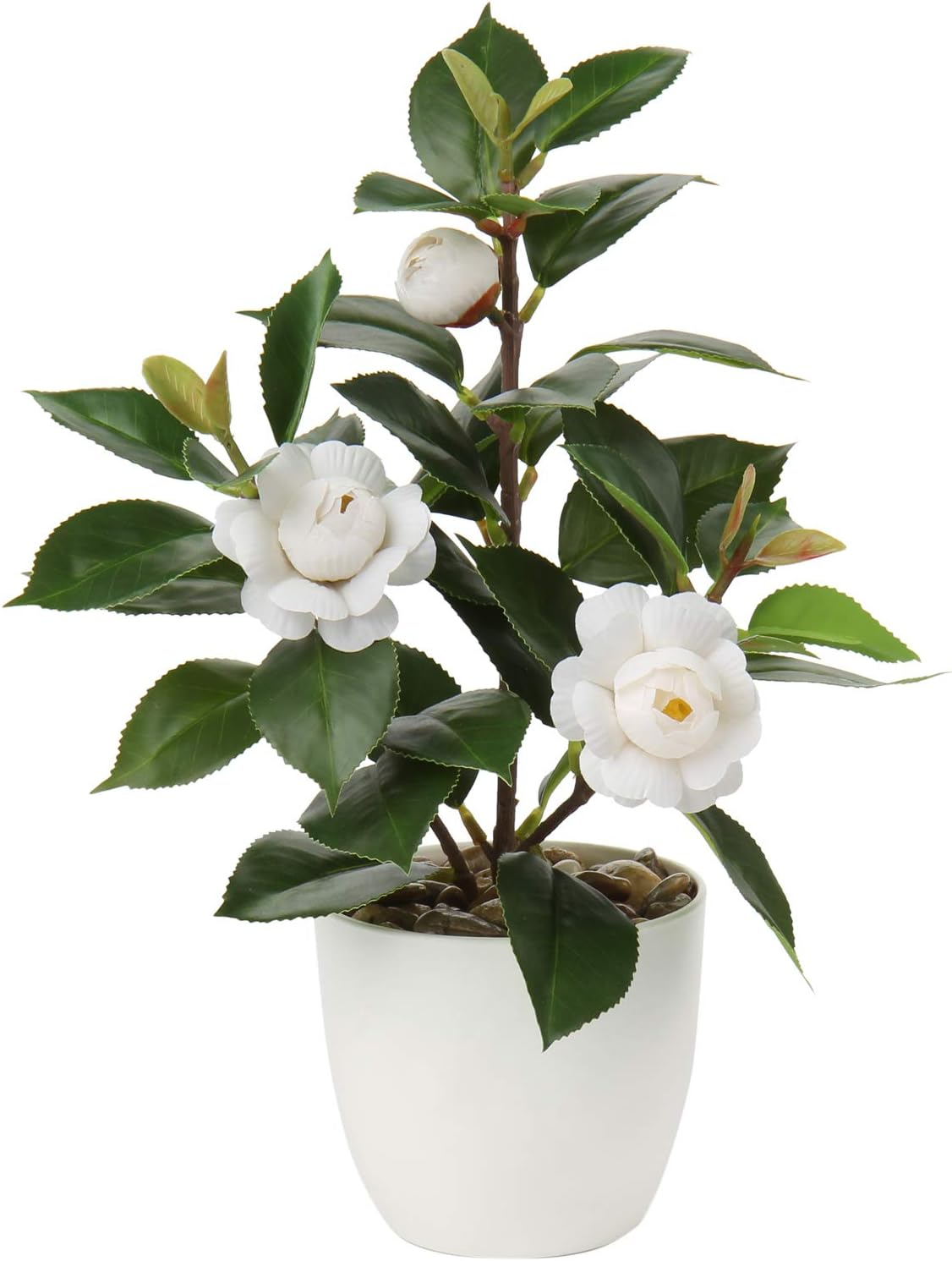 Mini Artificial Camellia Potted Plant Small Faux Greenery Decor-image