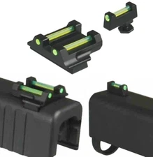 Black Front and Rear Green Fiber Optic Sight 6.5 mm F Glock 43 43X 42 Slim Slide
