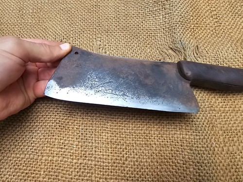 ANTIGUA PICADORA DE CARNE DECORADA CUCHILLA CARNICERO HERRAMIENTA CUCHILLO HACHA HIERRO FORJADO A MANO - Imagen 11 de 18