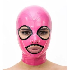 Pink Latex Hood Open Eyes and Mouth Back Zipper Rubber Mask Club Wear Fetish