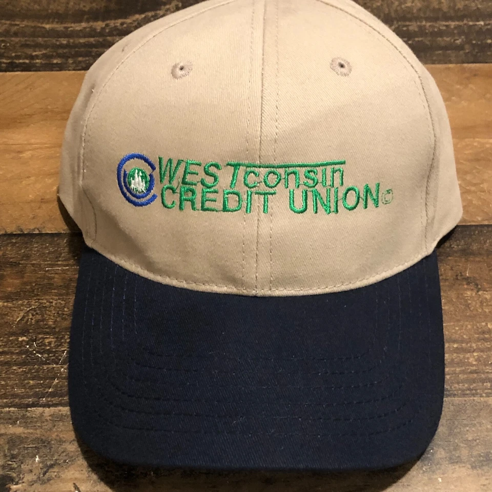 De colección Westconsin Sombrero Correa Papá Gorra Hombres Beige Azul Cooperativa de Crédito Banco Años 90 Foto 2 de 4