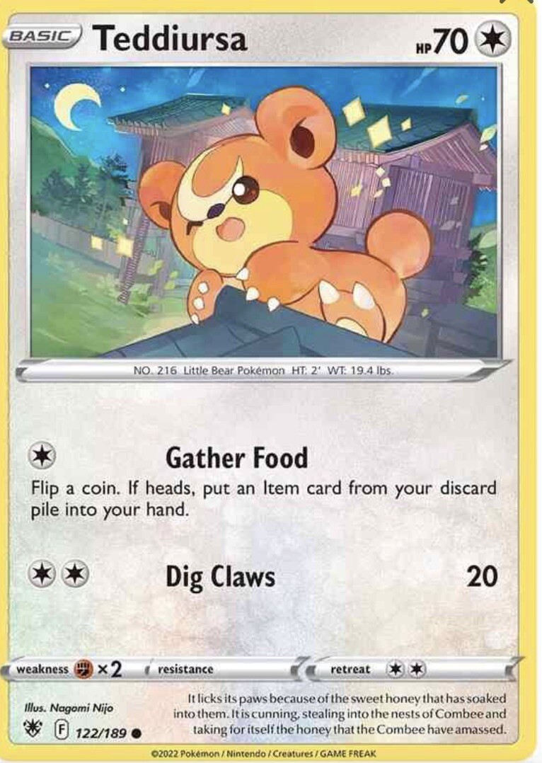 Pokemon Card 122/189 TEDDIURSA - ASTRAL RADIANCE - COMMON - NM