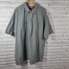 Red Kap Men Shirt 4XL Short Sleeve Gray Tan Stripe Poly Blend Casual Lightweight