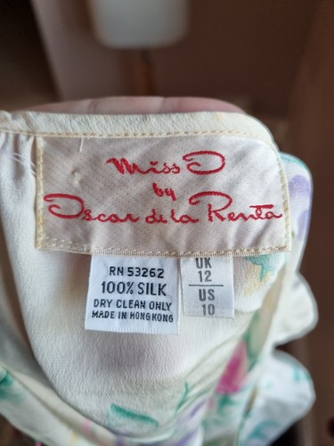 Miss O Oscar De La Renta Silk Blouse Peasant Style Floral 12 - Picture 4 of 4