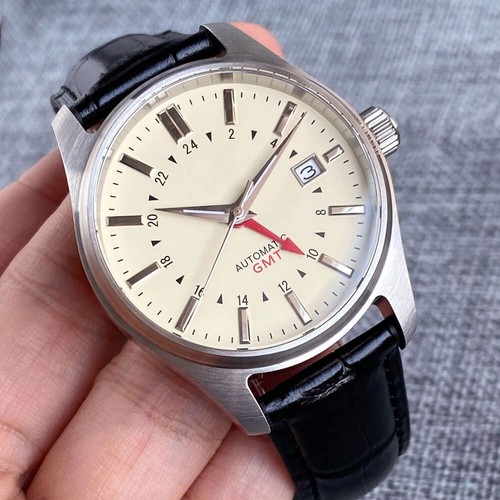 NH34 GMT 39mm Automatic Watch Men Cream Dial 20ATM Waterproof Diver Sapphire New - Picture 1 of 6