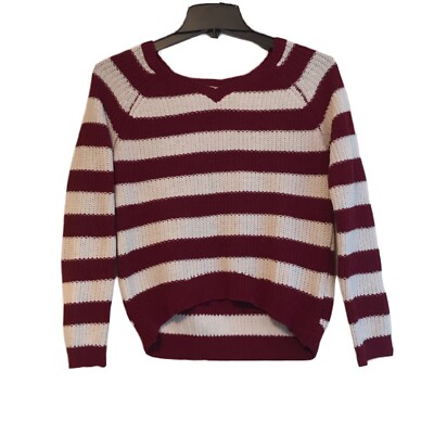 BONGO Burgundy Beige Stripe Knitted Cropped Sweater Size M